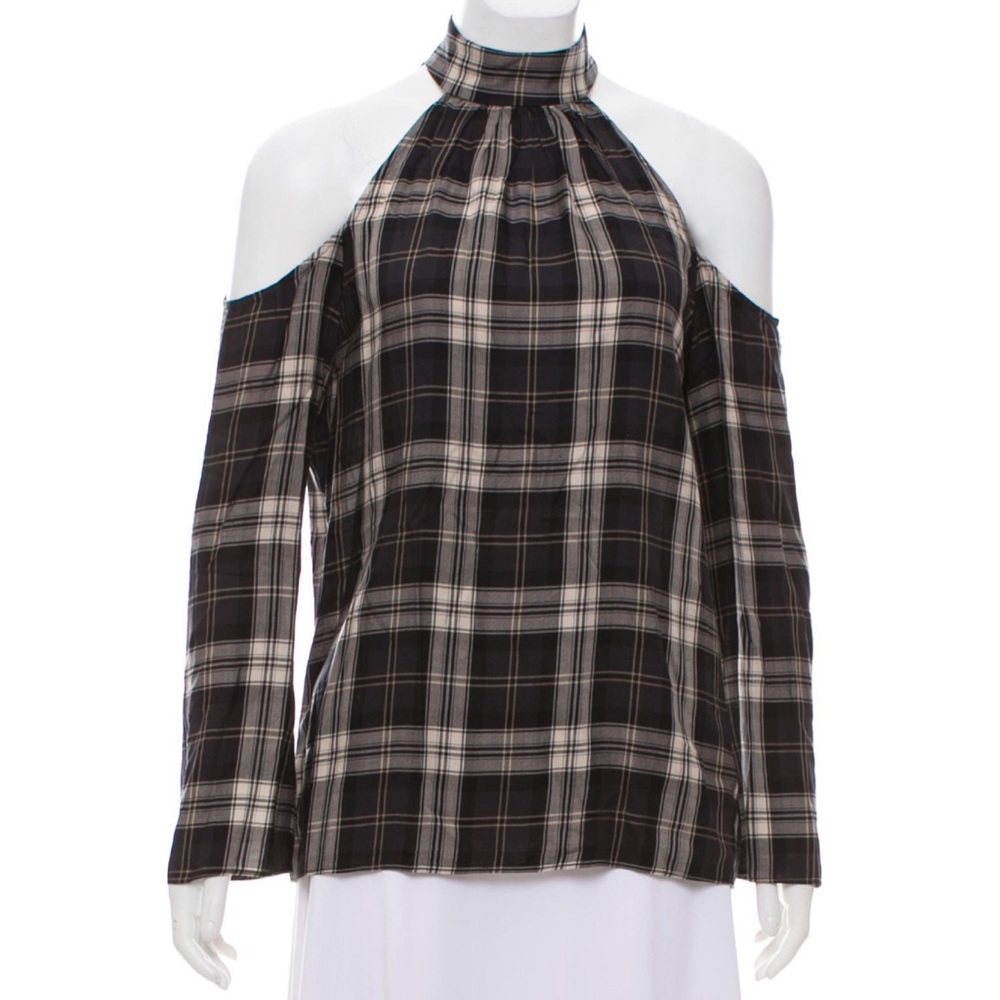 DREW : Cold shoulder plaid tartan top 558